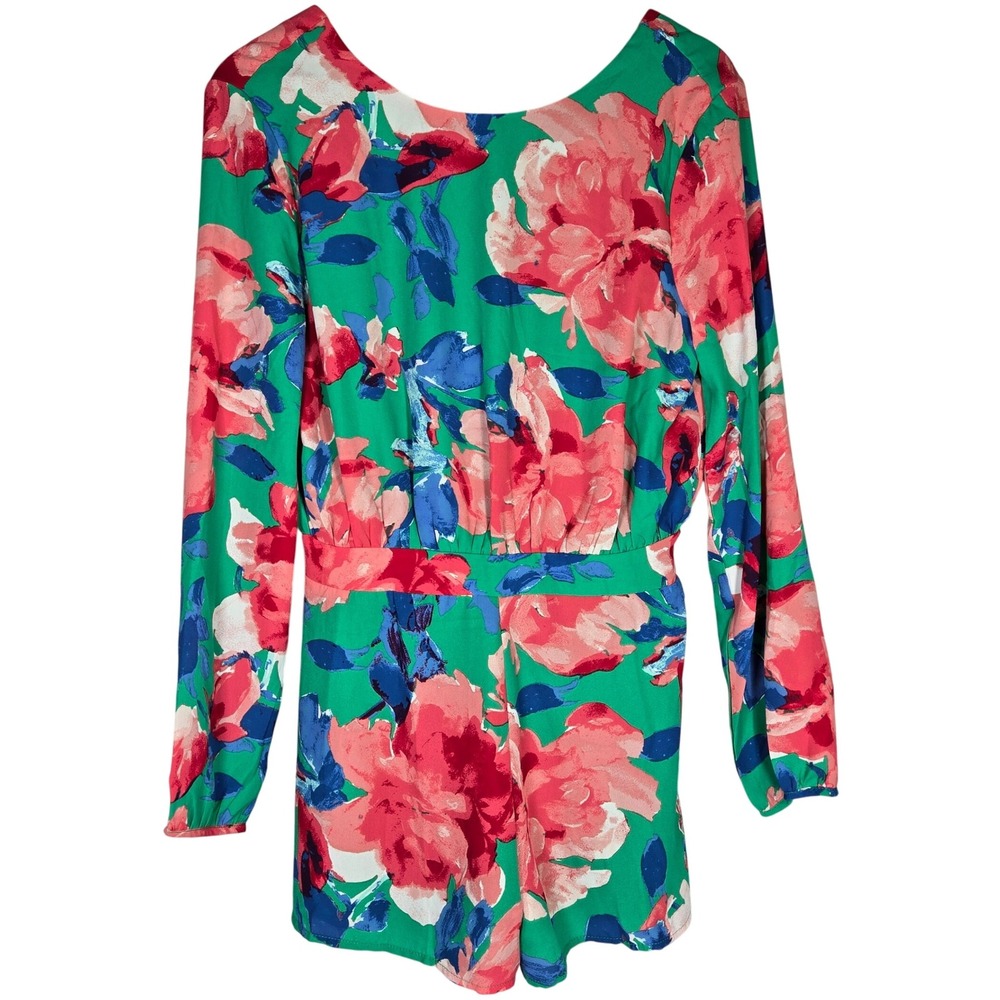 Lulu's Sweetest‎ Song Green Floral Print Backless Long Sleeve Romper M NEW